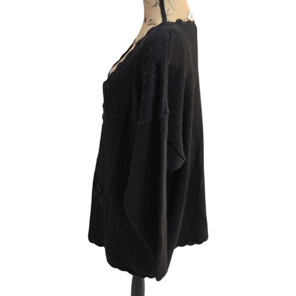 VINTAGE KATHIE LEE Black 3-D Beaded Embroidered Heavyweight Cardigan Sweater 22 - Picture 4 of 7